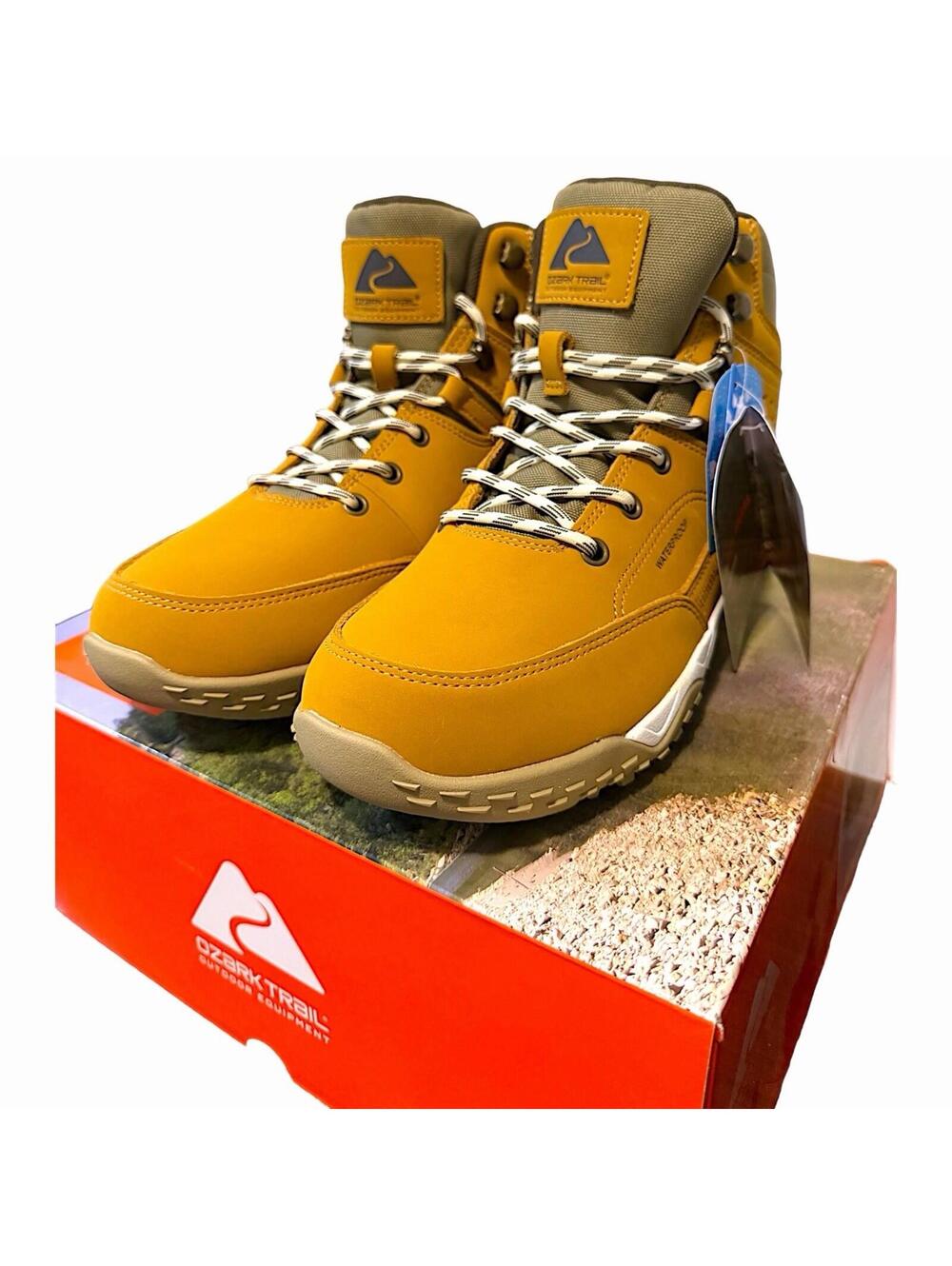 Ozark Trail Mens Sport Hiker Waterproof Hiking Boots Wheat Tan Leather Shoes 9.5